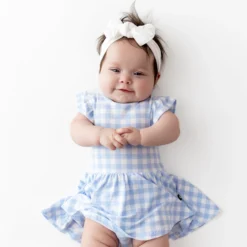Twirl Bodysuit Dress in Gingham Breeze