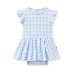 Twirl Bodysuit Dress in Gingham Breeze