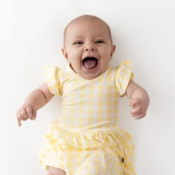 Twirl Bodysuit Dress in Gingham Chamomile