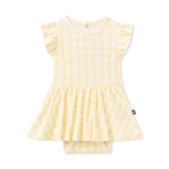 Twirl Bodysuit Dress in Gingham Chamomile