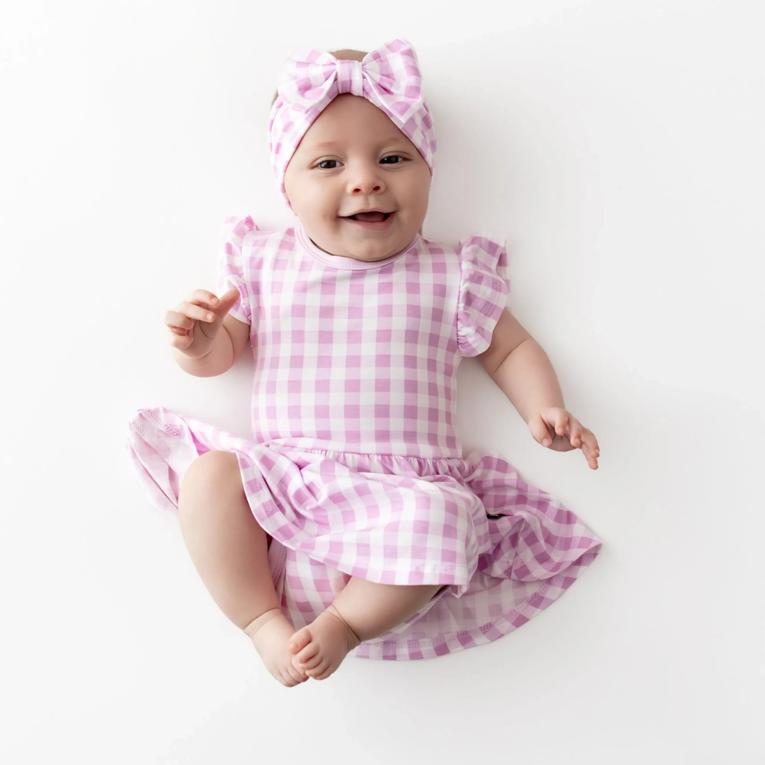 Twirl Bodysuit Dress in Gingham Thistle