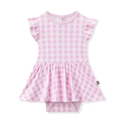 Twirl Bodysuit Dress in Gingham Thistle