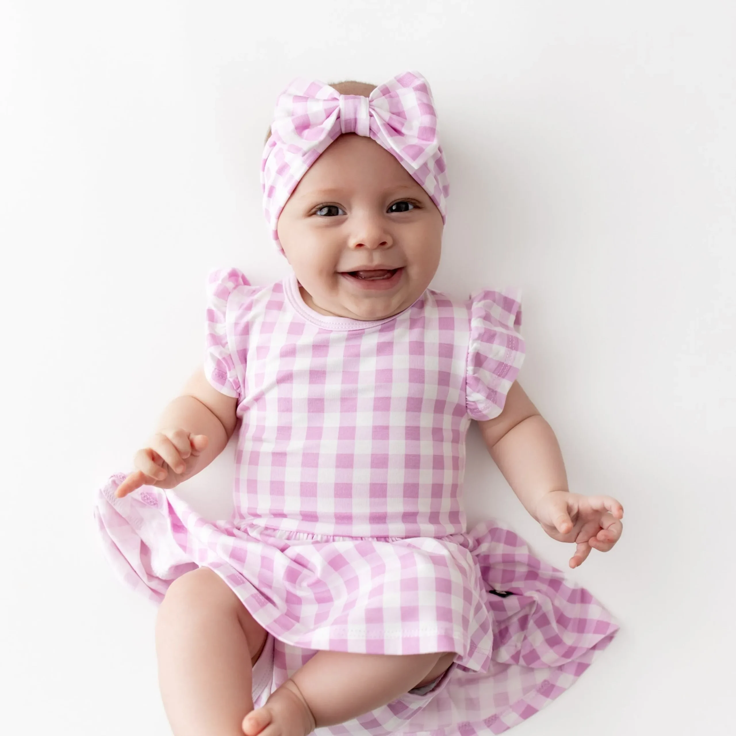 Twirl Bodysuit Dress in Gingham Thistle