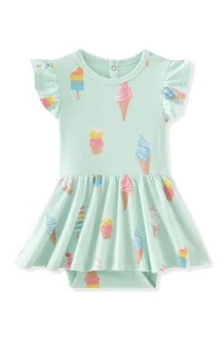 Twirl Bodysuit Dress in Mint Ice Cream