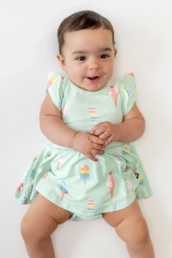 Twirl Bodysuit Dress in Mint Ice Cream