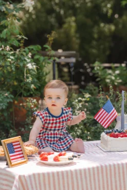 Twirl Bodysuit Dress in Patriotic Gingham