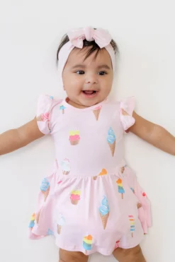 Twirl Bodysuit Dress in Sakura Ice Cream