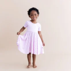 Twirl Dress in Gingham Thistle