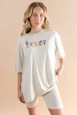 Women’s Biker Short Set in Mickey and Friends on Ecru