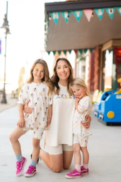 Women’s Biker Short Set in Mickey and Friends on Ecru