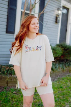 Women’s Biker Short Set in Mickey and Friends on Ecru