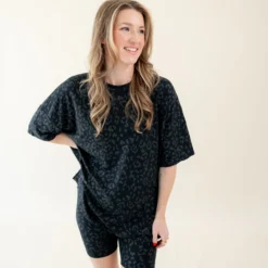 Women’s Biker Short Set in Midnight Leopard