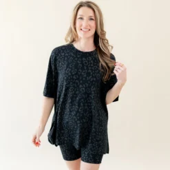 Women’s Biker Short Set in Midnight Leopard