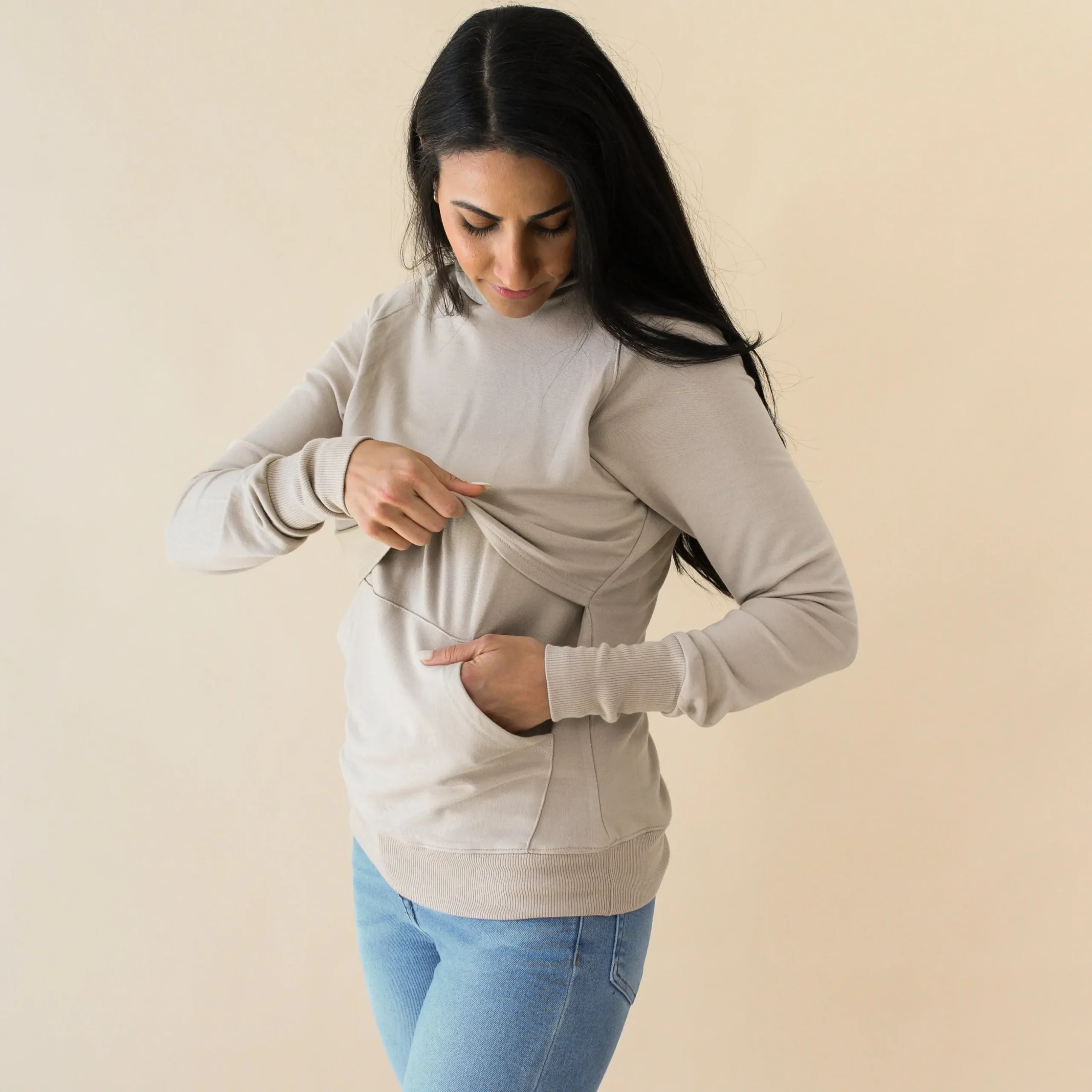 Women's French Terry Nursing Hoodie in Almond