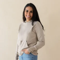 Women's French Terry Nursing Hoodie in Almond