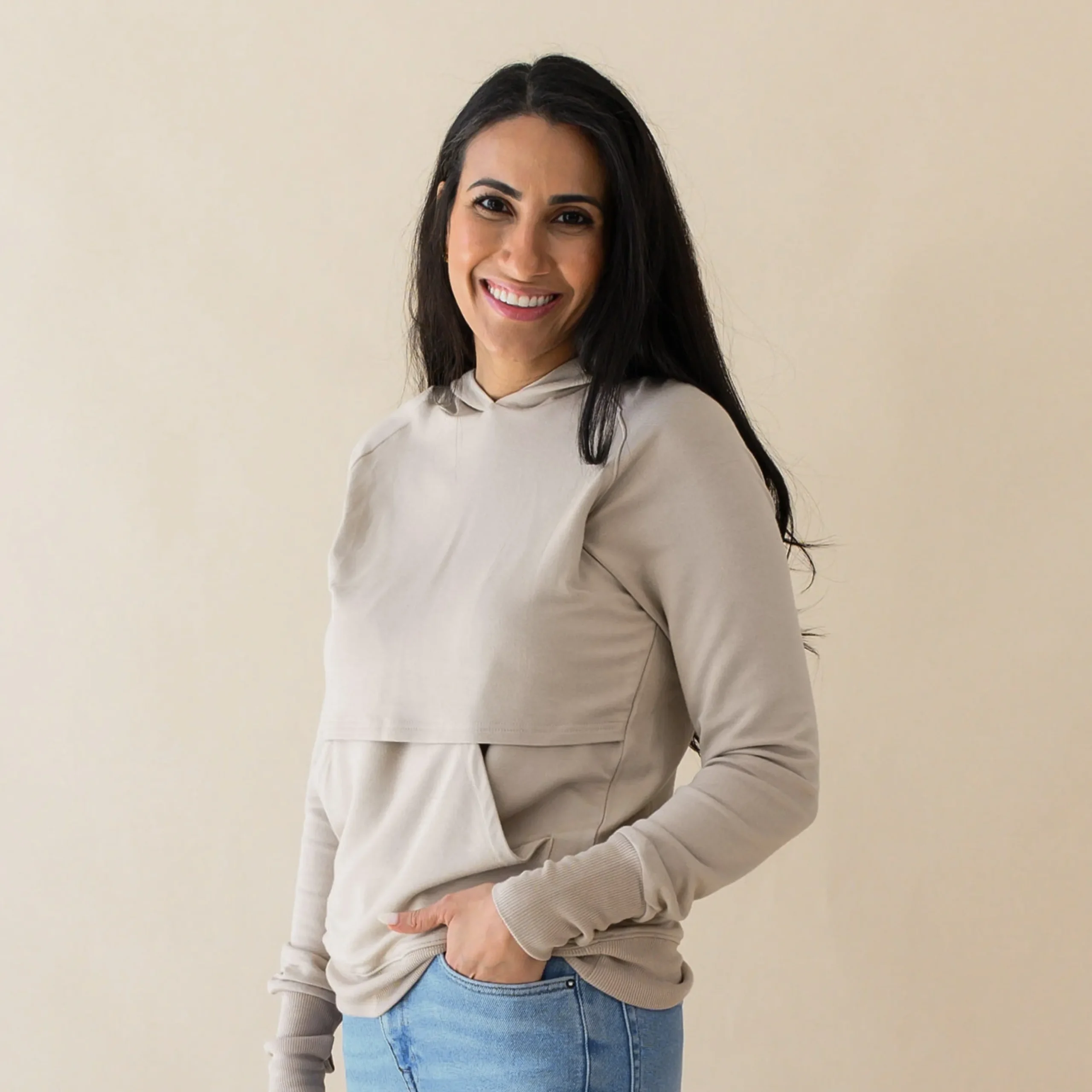 Women's French Terry Nursing Hoodie in Almond