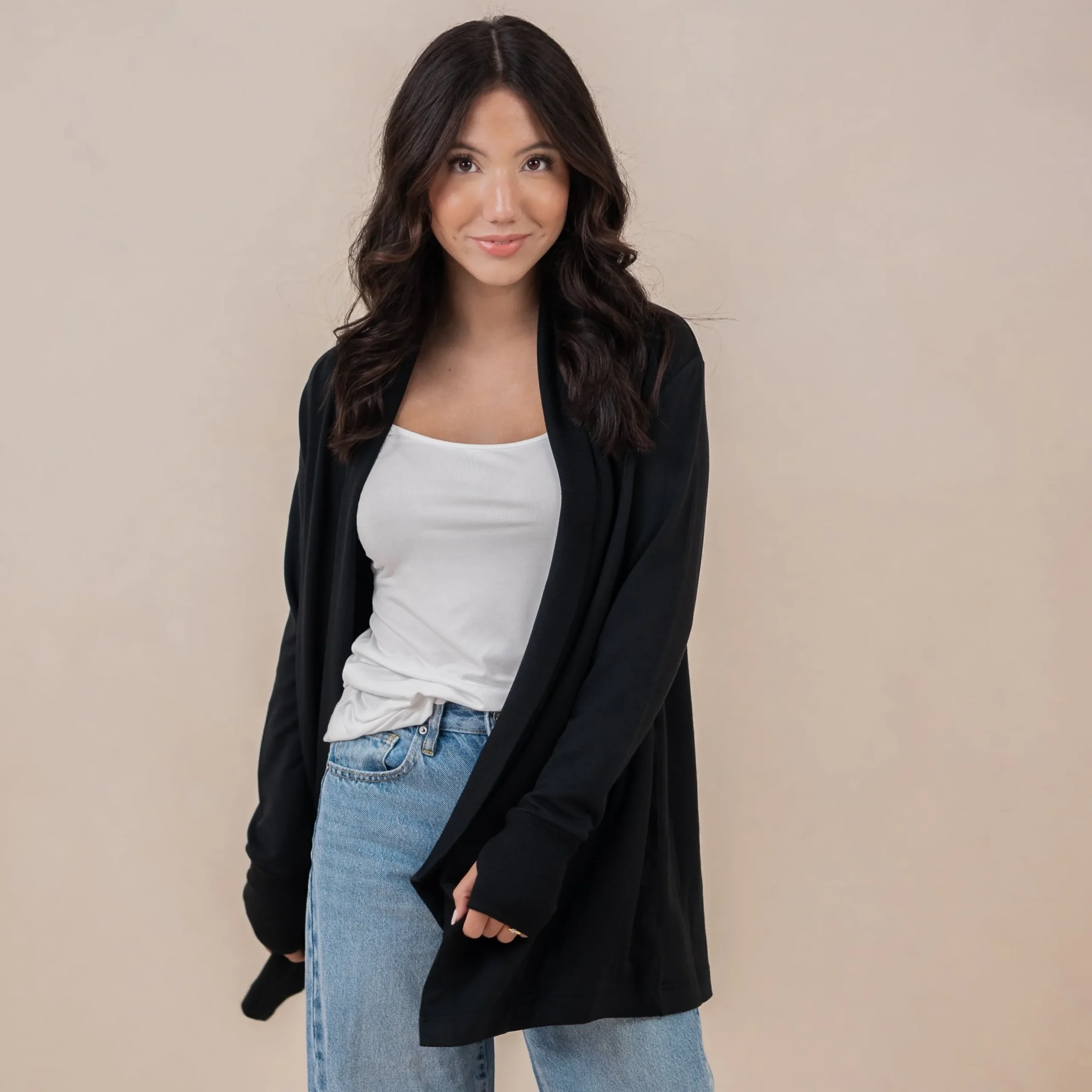 Women's French Terry Wrap Top in Midnight