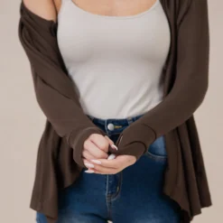 Women's French Terry Wrap Top in Espresso