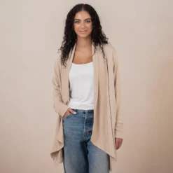 Women's French Terry Wrap Top in Almond