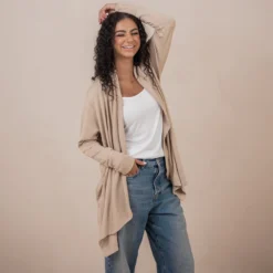 Women's French Terry Wrap Top in Almond