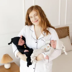 Women's Long Sleeve Pajama Set in Snow with Midnight Trim