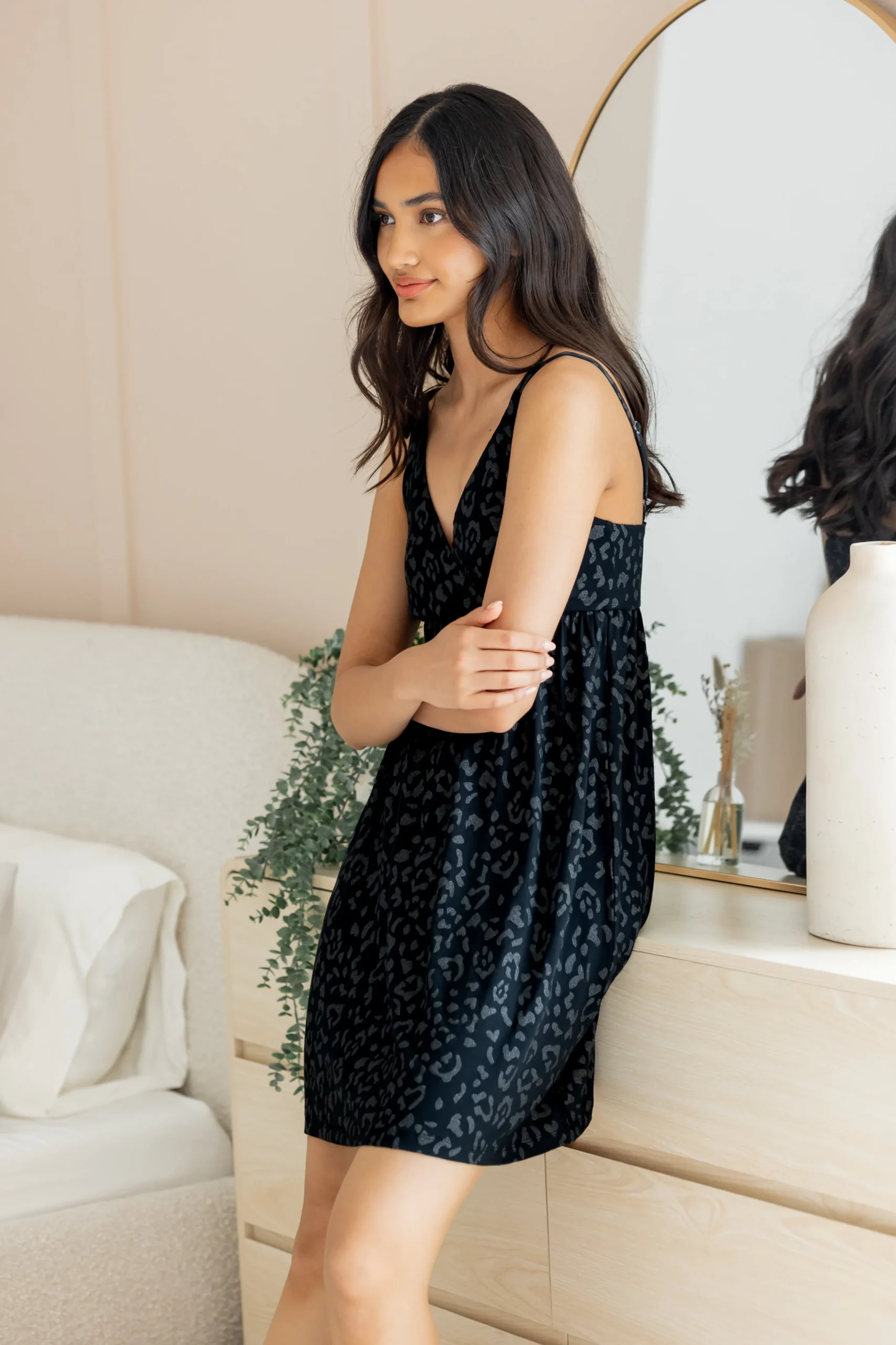 Women's Nightgown in Midnight Leopard