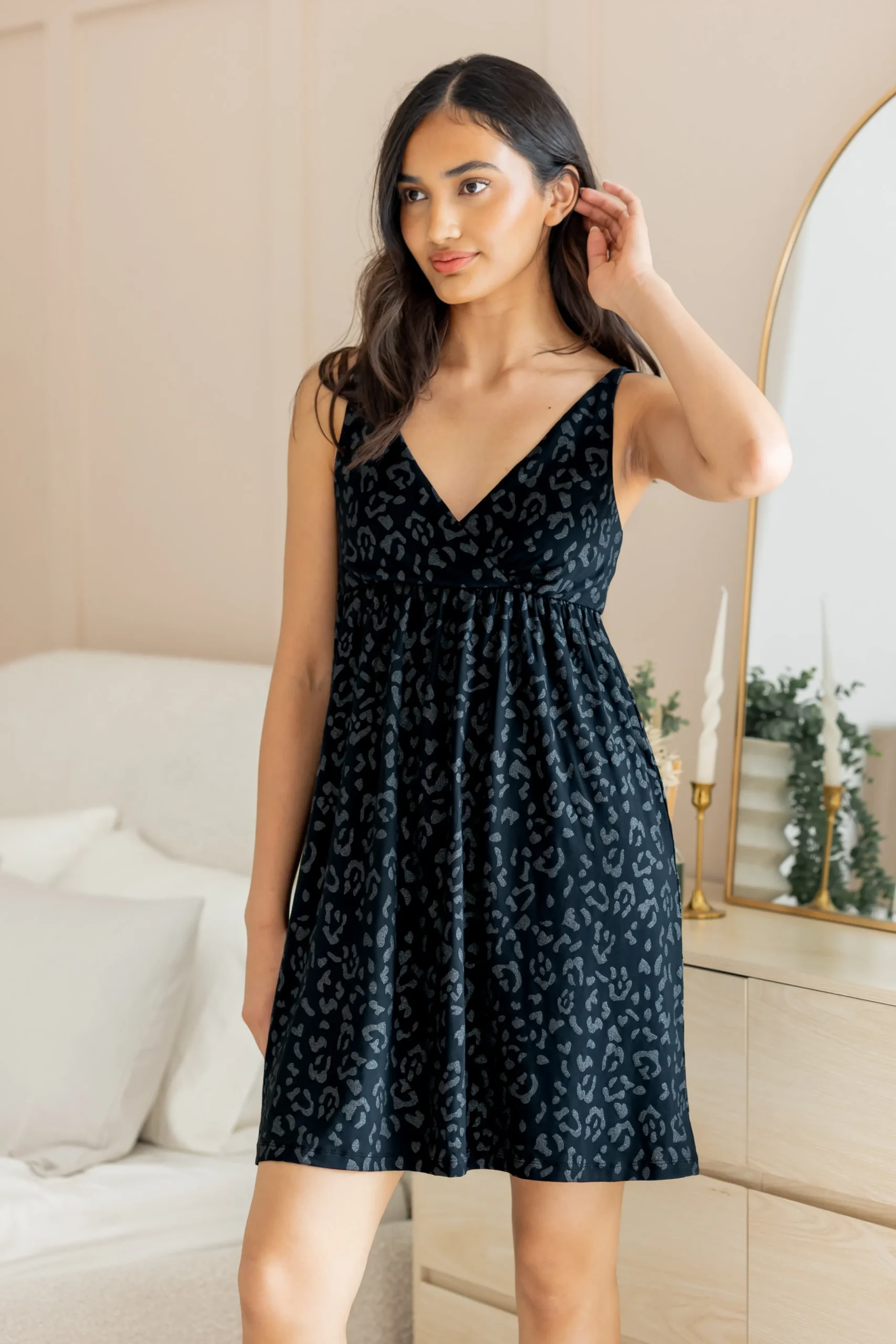 Women's Nightgown in Midnight Leopard