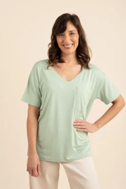 Women's Relaxed Fit V-Neck in Basil