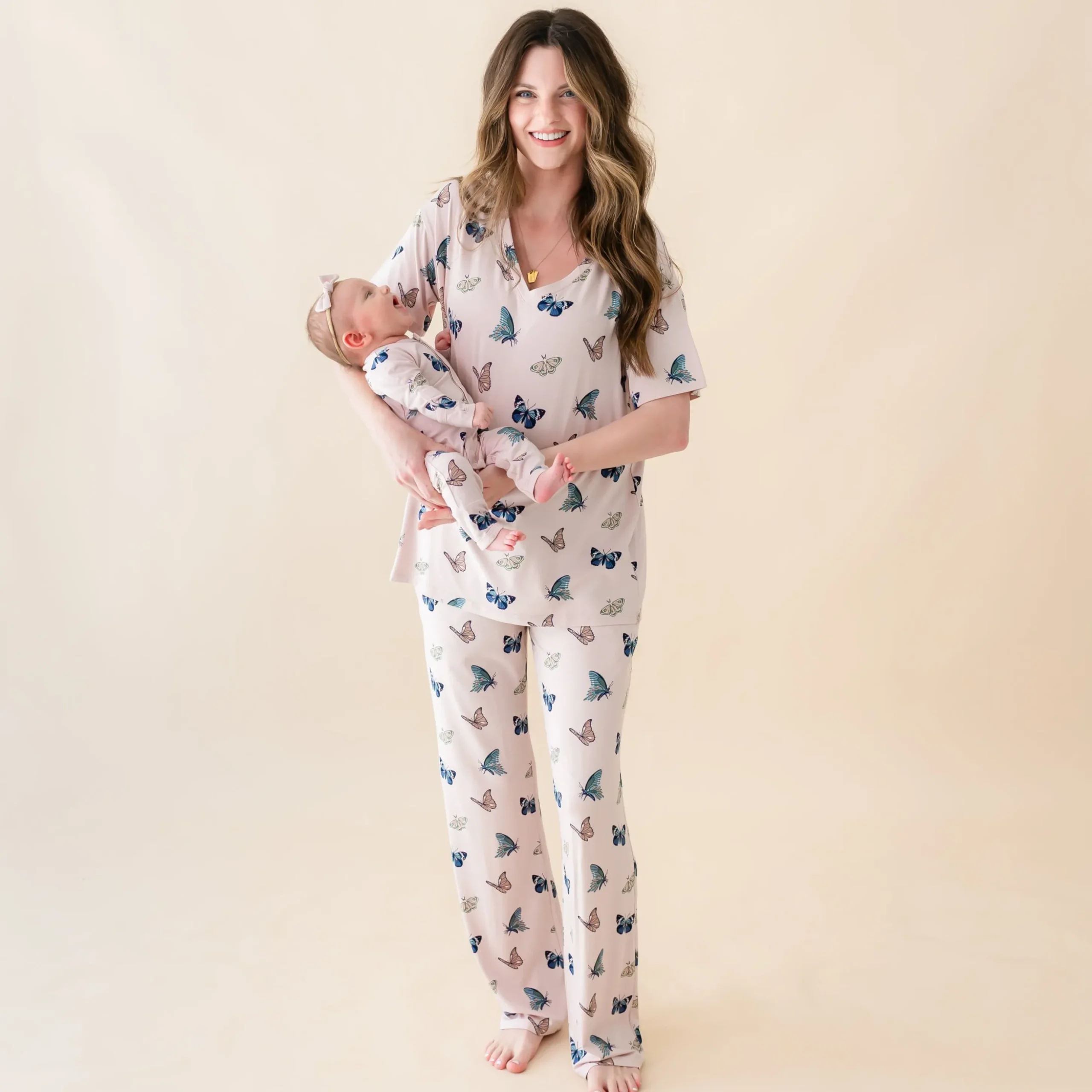 Women's Relaxed Fit V-Neck in Blush Butterfly