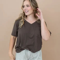 Women’s Relaxed Fit V-Neck in Espresso