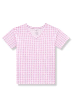 Women's Relaxed Fit V-Neck in Gingham Thistle