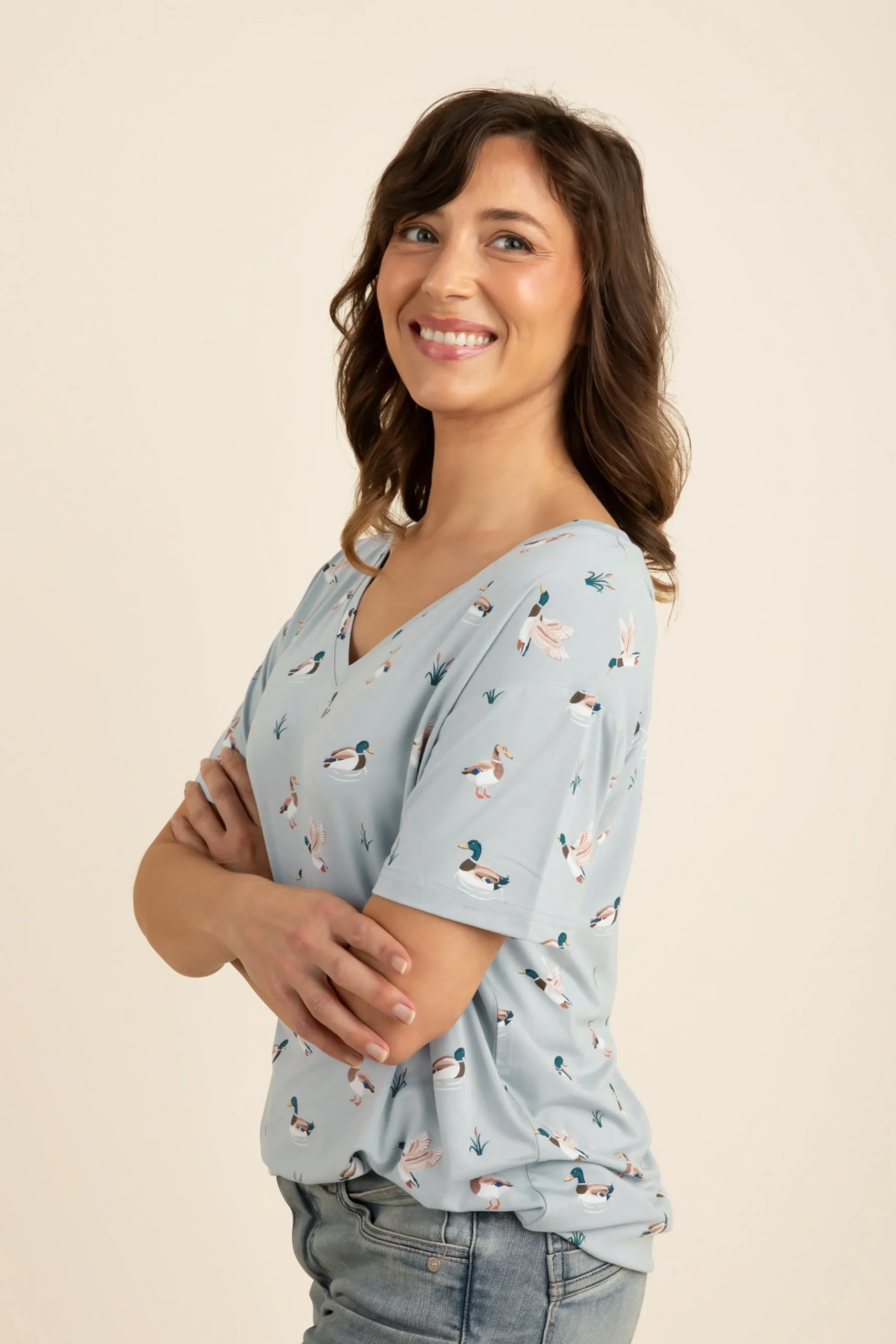 Women's Relaxed Fit V-Neck in Mallard Duck