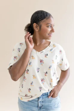 Women's Relaxed Fit V-Neck in Mickey Mouse and Friends