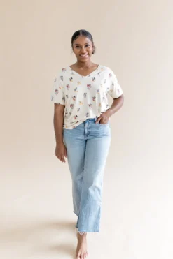 Women's Relaxed Fit V-Neck in Mickey Mouse and Friends