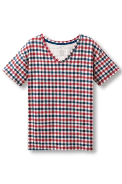 Women's Relaxed Fit V-Neck in Patriotic Gingham