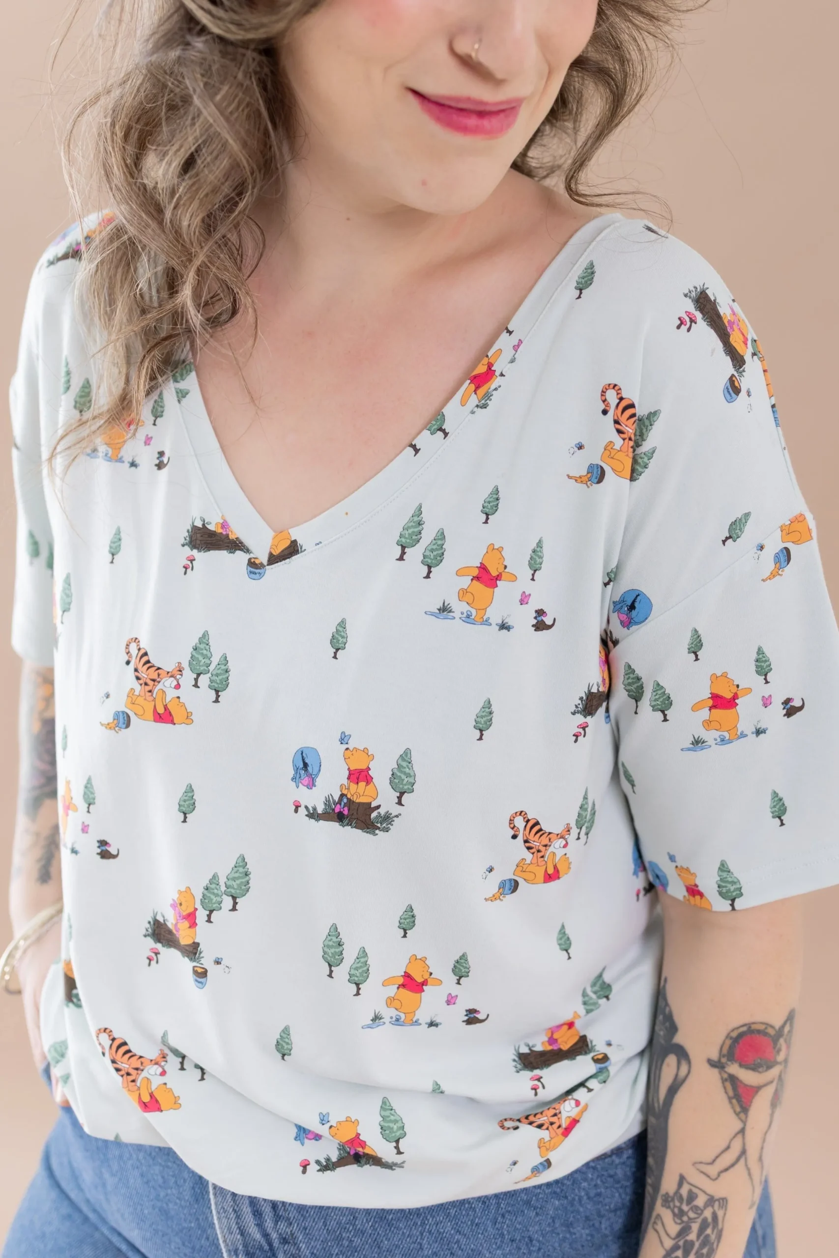 Women's Relaxed Fit V-Neck in Winnie the Pooh Hundred Acre Wood