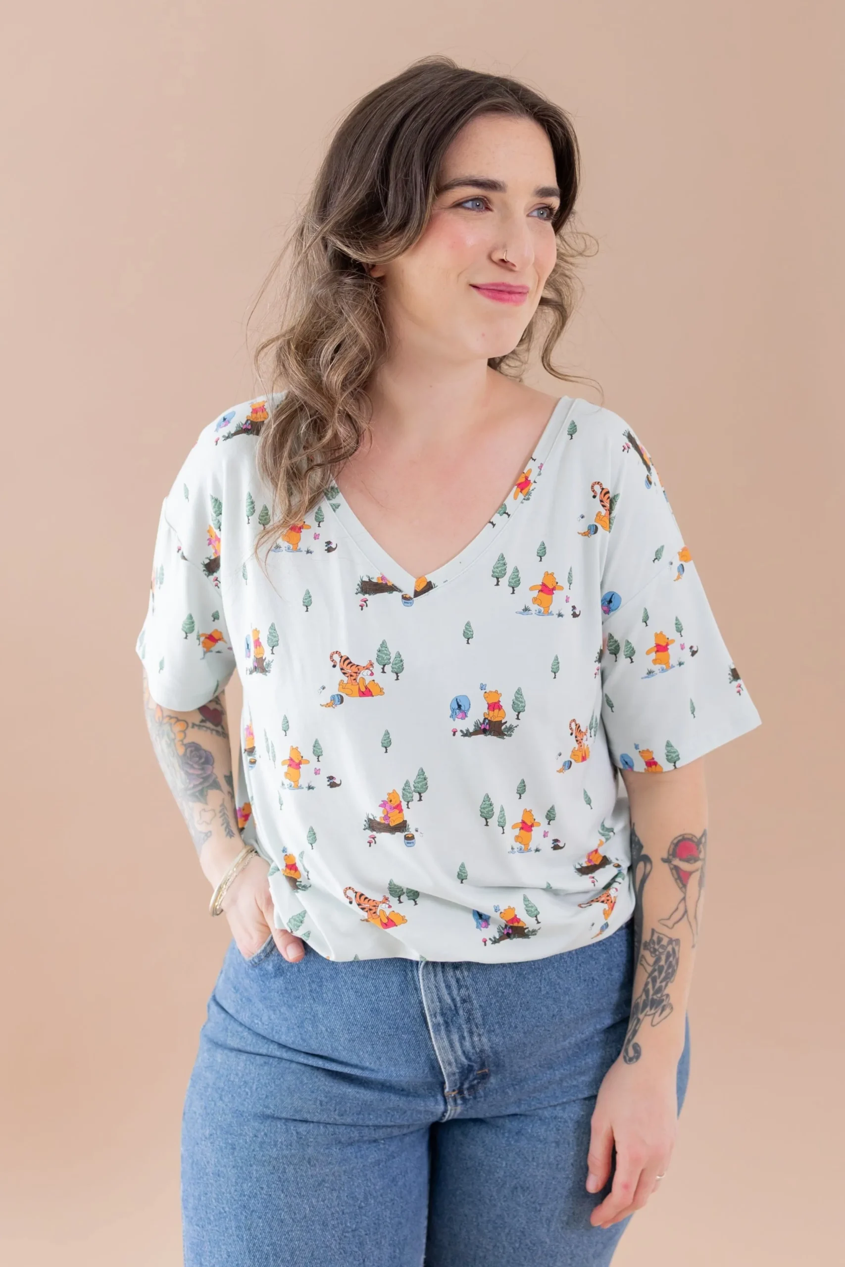 Women's Relaxed Fit V-Neck in Winnie the Pooh Hundred Acre Wood