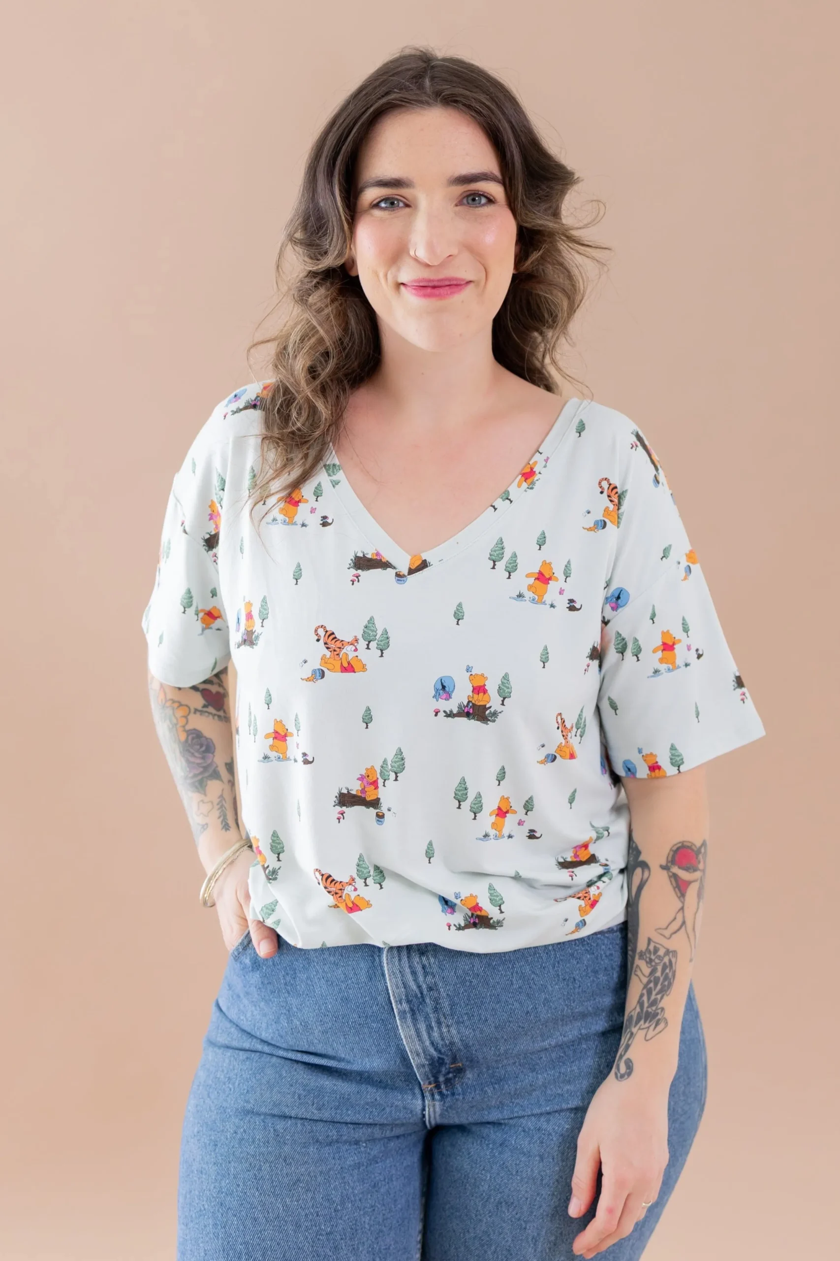 Women's Relaxed Fit V-Neck in Winnie the Pooh Hundred Acre Wood