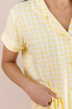 Women's Short Sleeve Cropped Pajama Set in Gingham Chamomile
