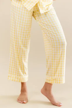 Women's Short Sleeve Cropped Pajama Set in Gingham Chamomile
