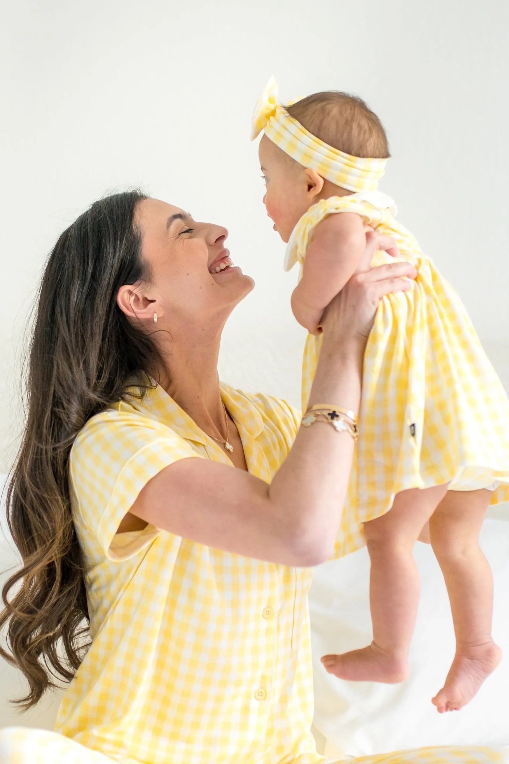 Women's Short Sleeve Cropped Pajama Set in Gingham Chamomile