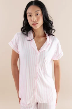 Women's Short Sleeve Cropped Pajama Set in Small Sakura Stripe