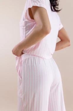 Women's Short Sleeve Cropped Pajama Set in Small Sakura Stripe