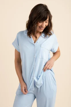 Women's Short Sleeve Cropped Pajama Set in Breeze