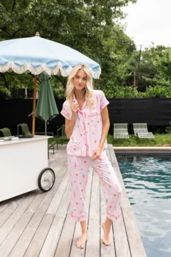 Women's Short Sleeve Cropped Pajama Set in Sakura Ice Cream