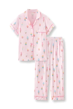 Women's Short Sleeve Cropped Pajama Set in Sakura Ice Cream