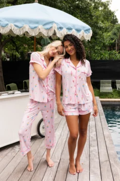 Women's Short Sleeve Cropped Pajama Set in Sakura Ice Cream
