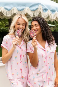 Women's Short Sleeve Cropped Pajama Set in Sakura Ice Cream