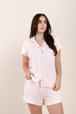 Women's Short Sleeve Pajama Set in Small Sakura Stripe