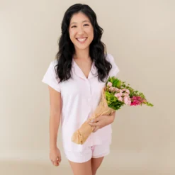 Women’s Short Sleeve Pajama Set in Sakura with Cloud Trim